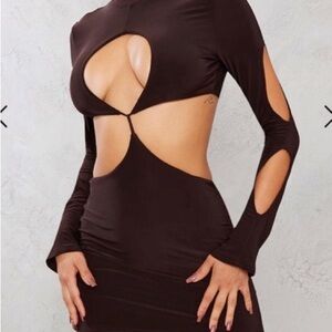 Brown Bodycon cut out dress